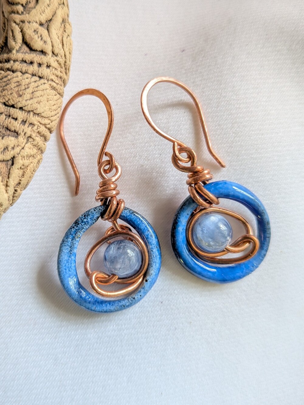 Blue Dream Earrings - Artisan Crafted Copper Wire Wrapped Kyanite Gemstones - Picture 2 of 16